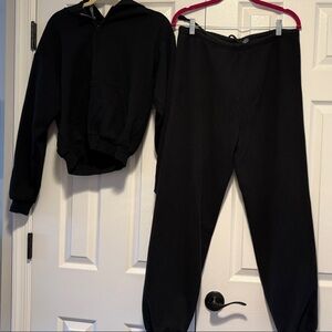 SKIMS Black Jogger and Zip Up Hoodie Matching Set